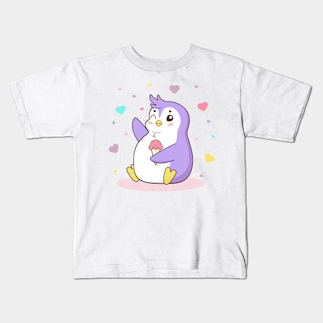 Cute penguin Kids T-Shirt by Saya Raven